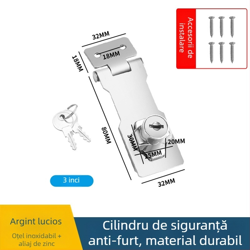Card de încuietoare pentru sertare și dulapuri de fișiere – din oțel inoxidabil și aliaj de zinc, cu cheie, stil modern minimalist, finisaj lustruit