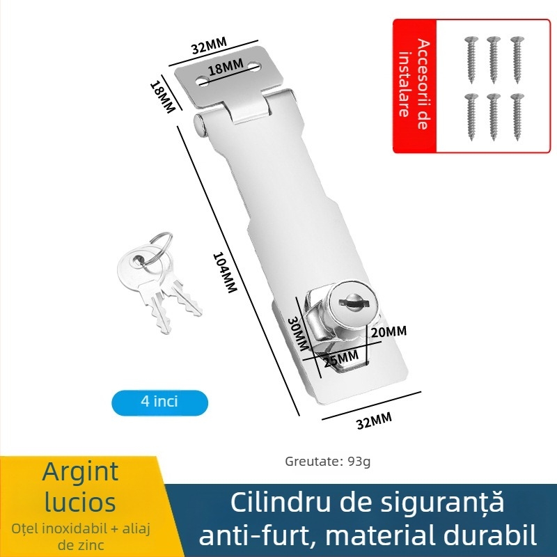 Card de încuietoare pentru sertare și dulapuri de fișiere – din oțel inoxidabil și aliaj de zinc, cu cheie, stil modern minimalist, finisaj lustruit