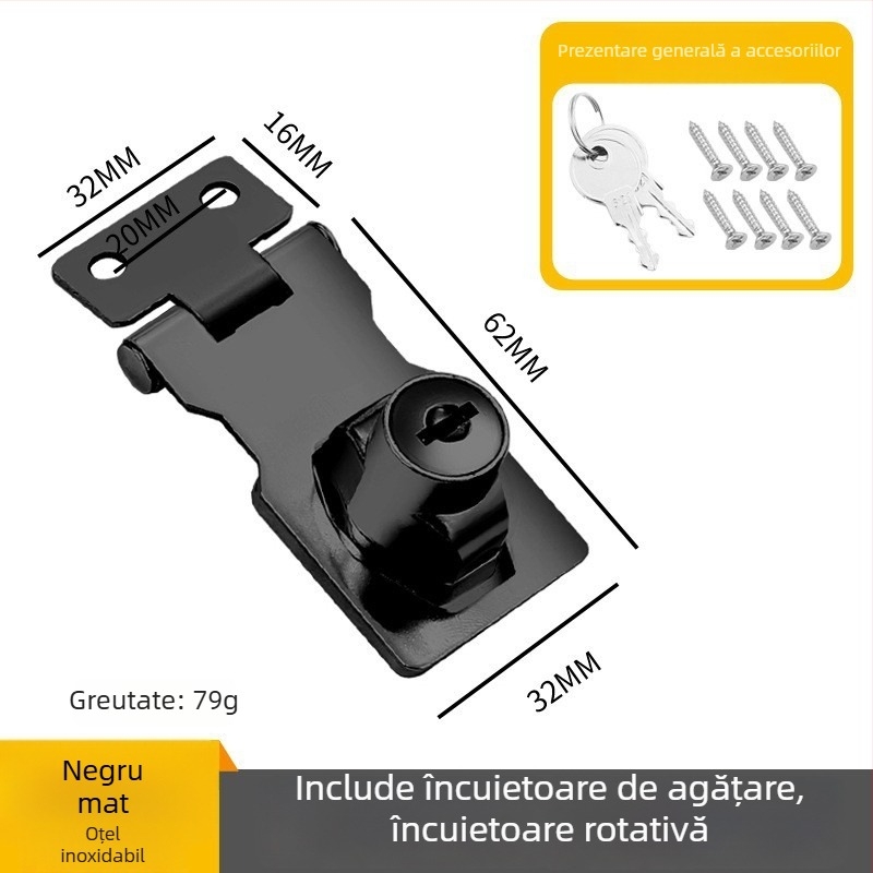 Card de încuietoare pentru sertare și dulapuri de fișiere – din oțel inoxidabil și aliaj de zinc, cu cheie, stil modern minimalist, finisaj lustruit