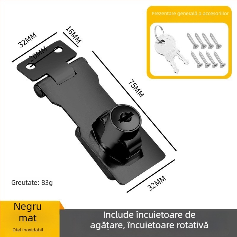 Card de încuietoare pentru sertare și dulapuri de fișiere – din oțel inoxidabil și aliaj de zinc, cu cheie, stil modern minimalist, finisaj lustruit