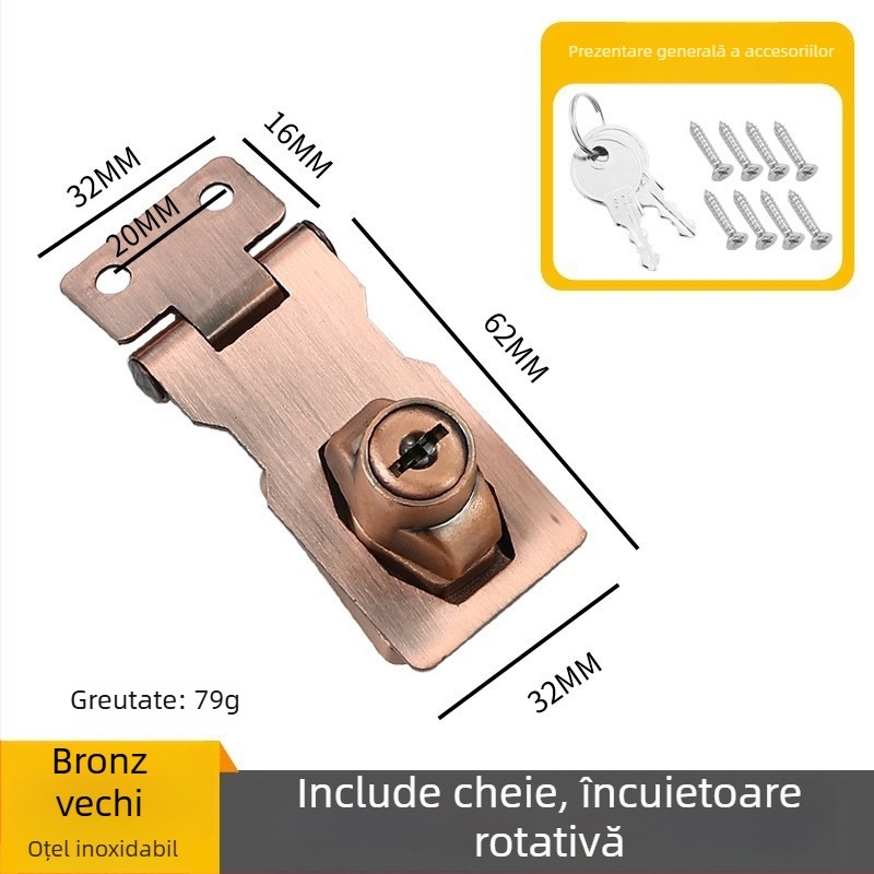 Card de încuietoare pentru sertare și dulapuri de fișiere – din oțel inoxidabil și aliaj de zinc, cu cheie, stil modern minimalist, finisaj lustruit