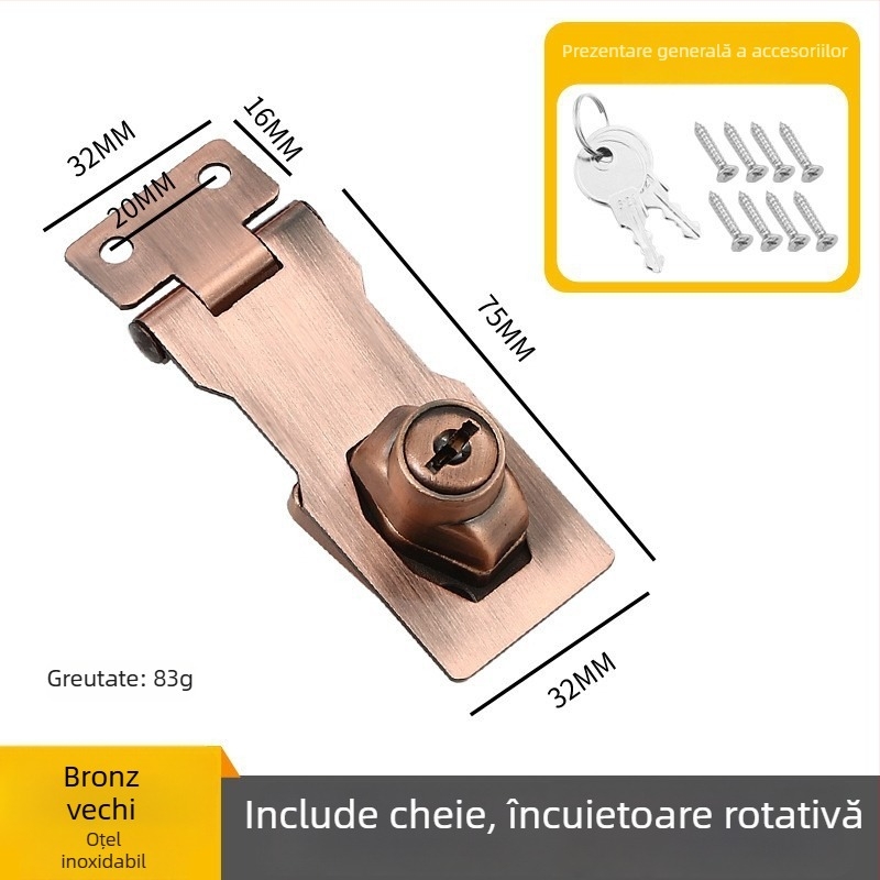 Card de încuietoare pentru sertare și dulapuri de fișiere – din oțel inoxidabil și aliaj de zinc, cu cheie, stil modern minimalist, finisaj lustruit