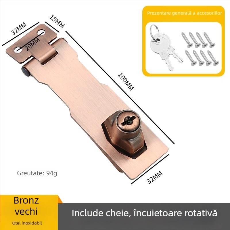 Card de încuietoare pentru sertare și dulapuri de fișiere – din oțel inoxidabil și aliaj de zinc, cu cheie, stil modern minimalist, finisaj lustruit