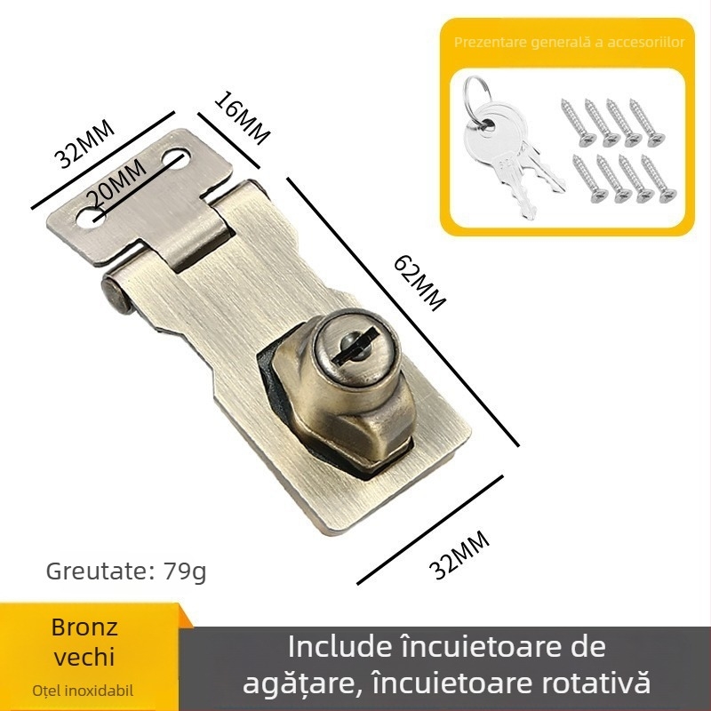Card de încuietoare pentru sertare și dulapuri de fișiere – din oțel inoxidabil și aliaj de zinc, cu cheie, stil modern minimalist, finisaj lustruit