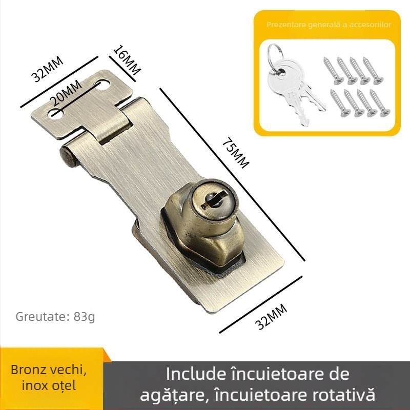 Card de încuietoare pentru sertare și dulapuri de fișiere – din oțel inoxidabil și aliaj de zinc, cu cheie, stil modern minimalist, finisaj lustruit