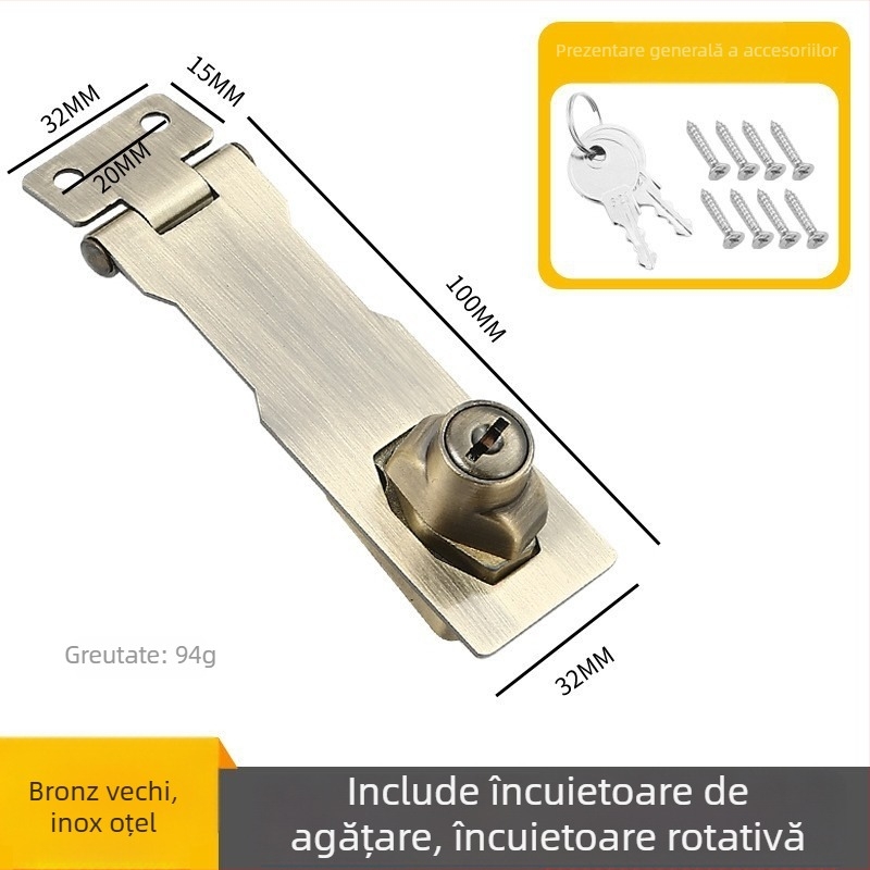 Card de încuietoare pentru sertare și dulapuri de fișiere – din oțel inoxidabil și aliaj de zinc, cu cheie, stil modern minimalist, finisaj lustruit