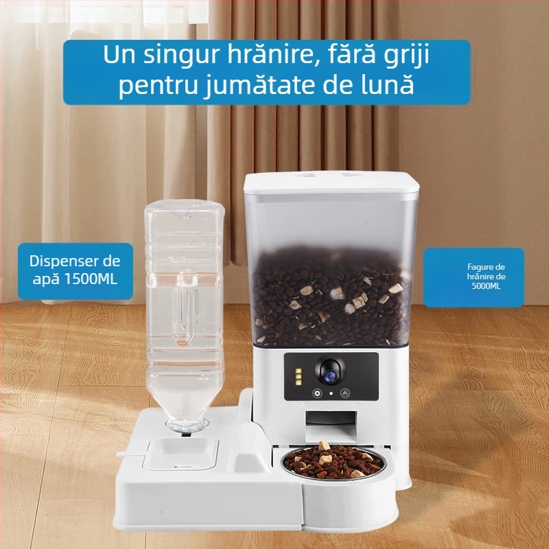 Hrănitoare inteligentă automată pentru animale de companie cu dozare programată, video și control vocal la distanță pentru pisici și câini