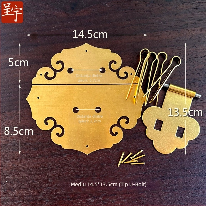 Cuier din alamă Xiangyun pentru cutii din lemn, stil retro, finisaj lustruit și îmbătrânit