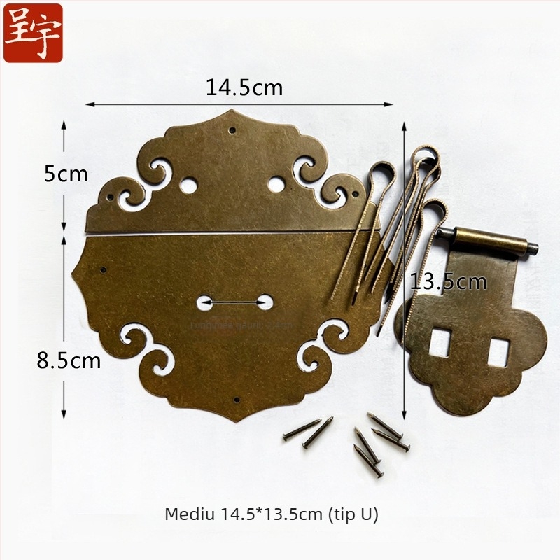 Cuier din alamă Xiangyun pentru cutii din lemn, stil retro, finisaj lustruit și îmbătrânit