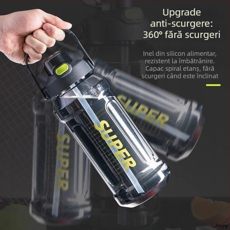 Cupă Sippy, stil sport cu pai, capac cu deschidere la un clic, plastic PC, înălțime 7,5 cm