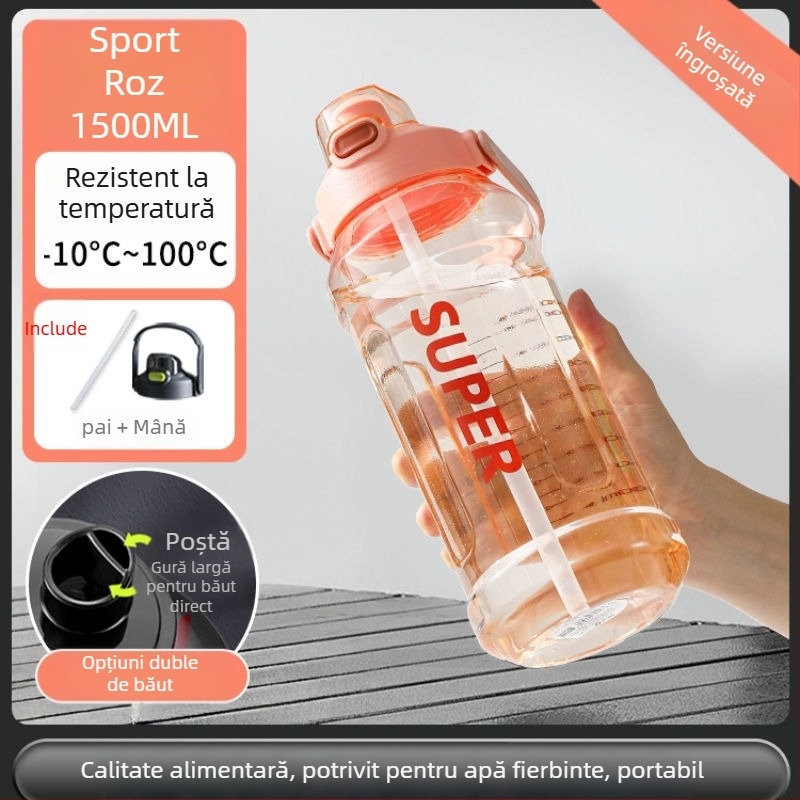 Cupă Sippy, stil sport cu pai, capac cu deschidere la un clic, plastic PC, înălțime 7,5 cm