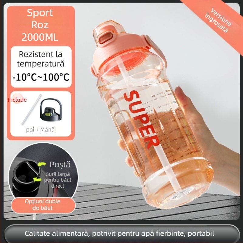 Cupă Sippy, stil sport cu pai, capac cu deschidere la un clic, plastic PC, înălțime 7,5 cm