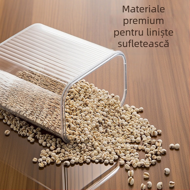 Recipient sigilat din plastic pentru cereale și bunuri uscate, pătrat, 1-2 L, stil modern minimalist, personalizare disponibilă, etichetă privată autorizată