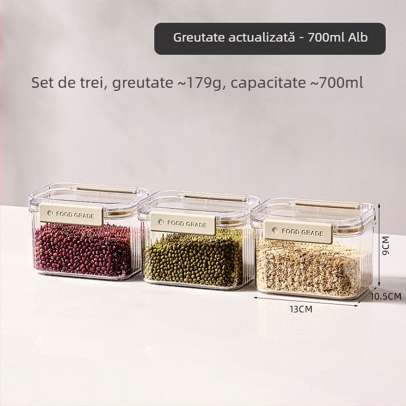 Recipient sigilat din plastic pentru cereale și bunuri uscate, pătrat, 1-2 L, stil modern minimalist, personalizare disponibilă, etichetă privată autorizată