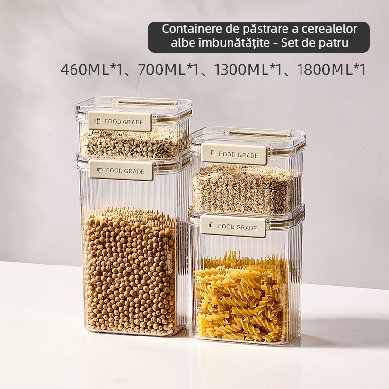 Recipient sigilat din plastic pentru cereale și bunuri uscate, pătrat, 1-2 L, stil modern minimalist, personalizare disponibilă, etichetă privată autorizată