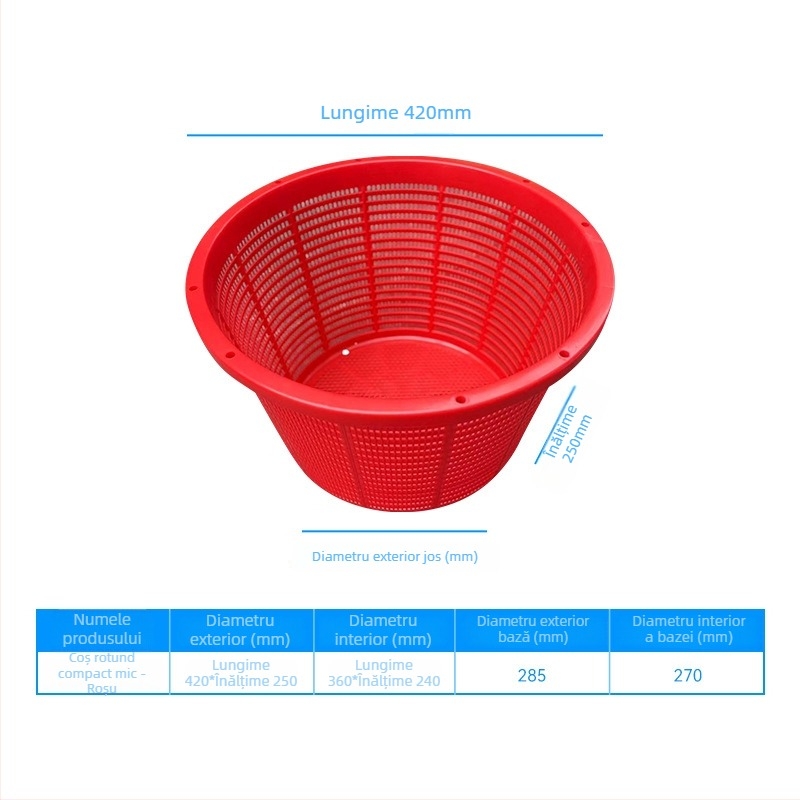 Coș circular din plastic HDPE, material virgin, rezistent la apă și umezeală, turnat prin injecție, sarcină 50