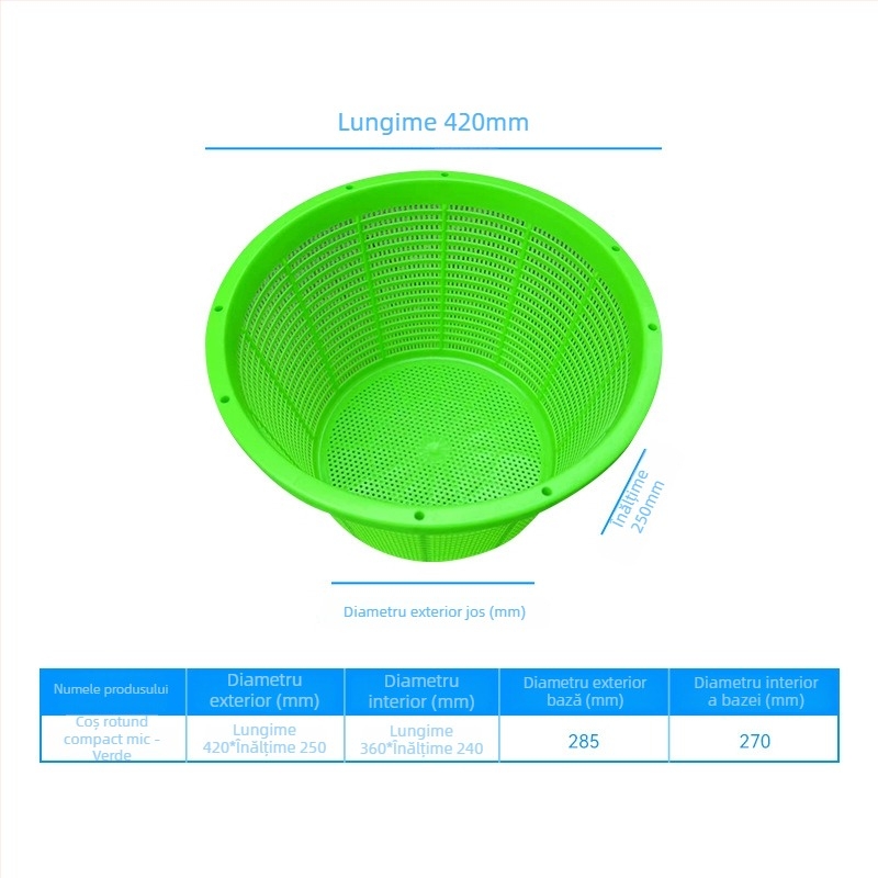 Coș circular din plastic HDPE, material virgin, rezistent la apă și umezeală, turnat prin injecție, sarcină 50