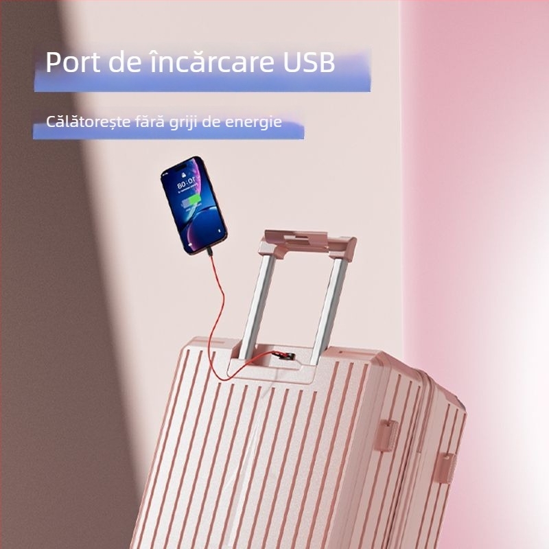 Jane Dance valiză de călătorie mari capacitate, fibră de carbon, roți universale, închidere cu fermoar, strat extensibil, căptușeală ABS+PC