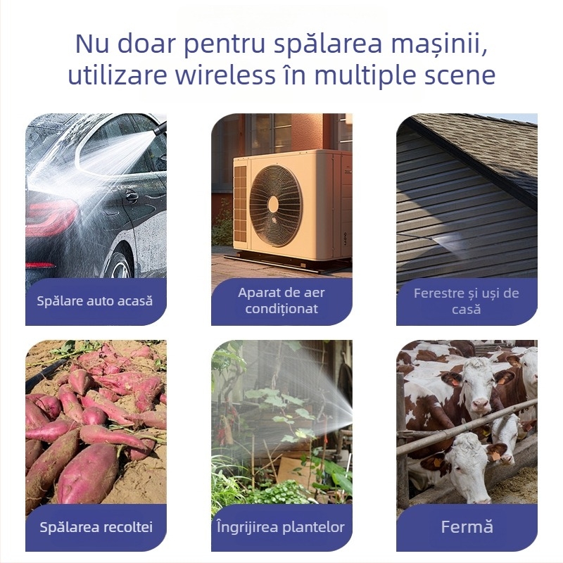 Pistol de spălat auto fără fir, cu presiune înaltă, reîncărcabil, fără perii, universal pentru mașini