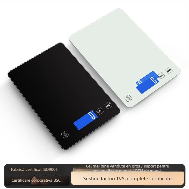 Cântar de bucătărie DH-A11, cu măsurare electronică, suprafață din sticlă digitală, capacitate 15 kg, alimentat cu baterie, multifuncțional.