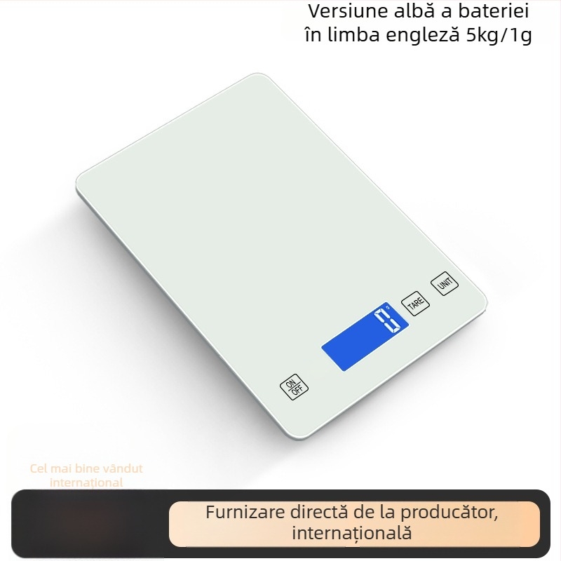 Cântar de bucătărie DH-A11, cu măsurare electronică, suprafață din sticlă digitală, capacitate 15 kg, alimentat cu baterie, multifuncțional.