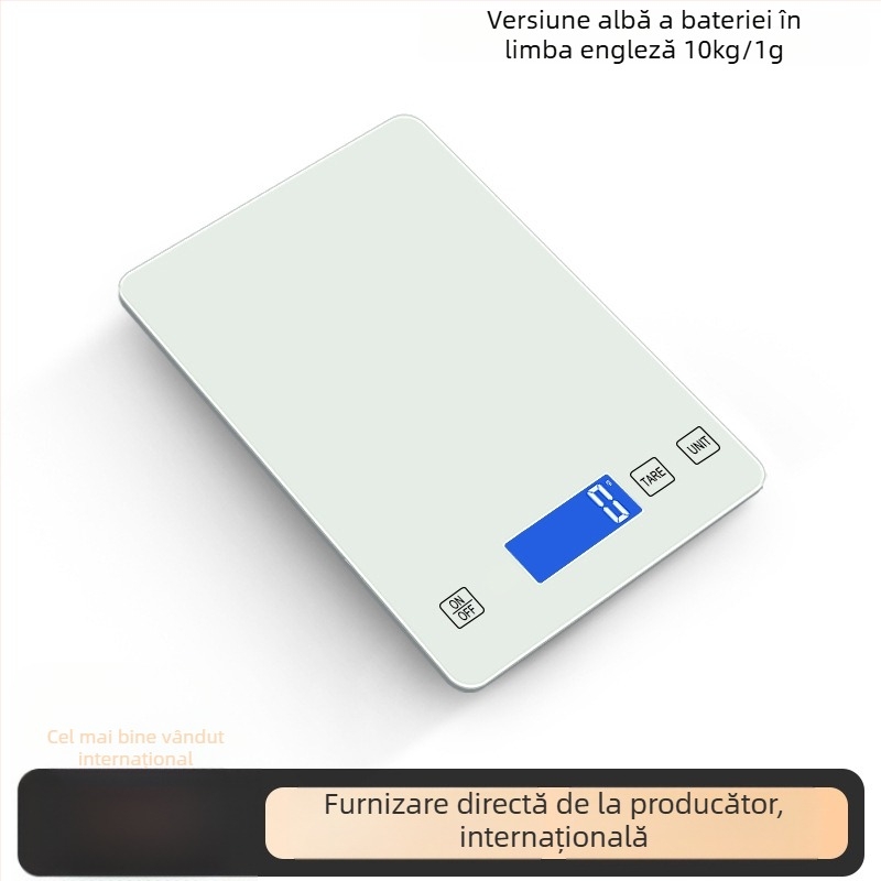 Cântar de bucătărie DH-A11, cu măsurare electronică, suprafață din sticlă digitală, capacitate 15 kg, alimentat cu baterie, multifuncțional.