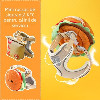Harnasă pentru câini cu design 3D animat, curea toracică din nylon reglabilă, rucsac încorporat pentru câini mici, lesă de plimbare