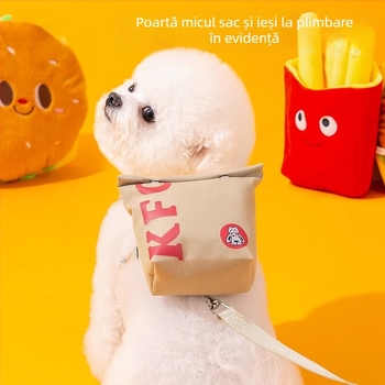 Harnasă pentru câini cu design 3D animat, curea toracică din nylon reglabilă, rucsac încorporat pentru câini mici, lesă de plimbare