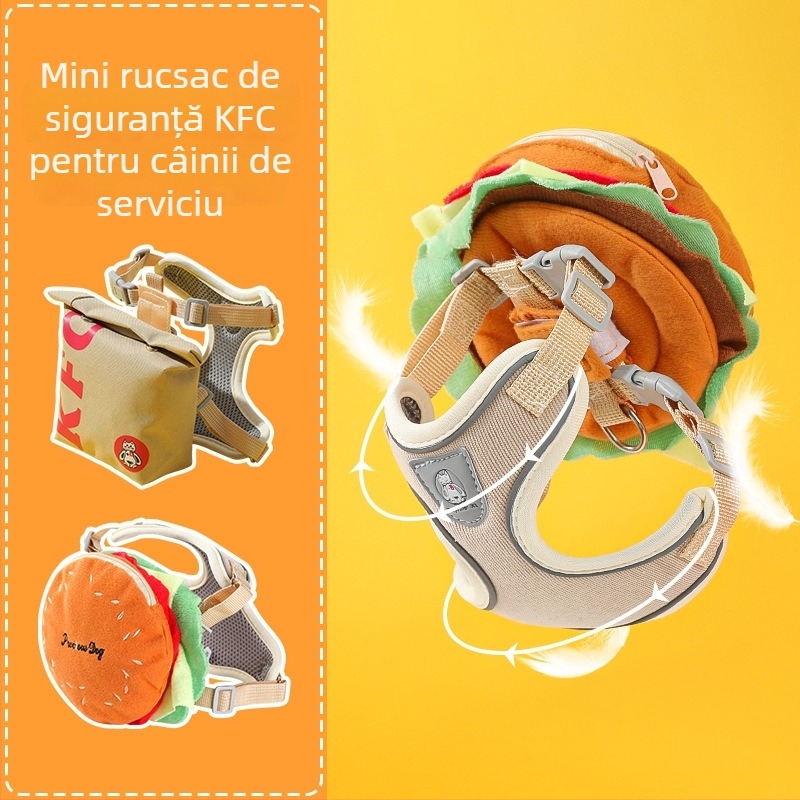 Harnasă pentru câini cu design 3D animat, curea toracică din nylon reglabilă, rucsac încorporat pentru câini mici, lesă de plimbare
