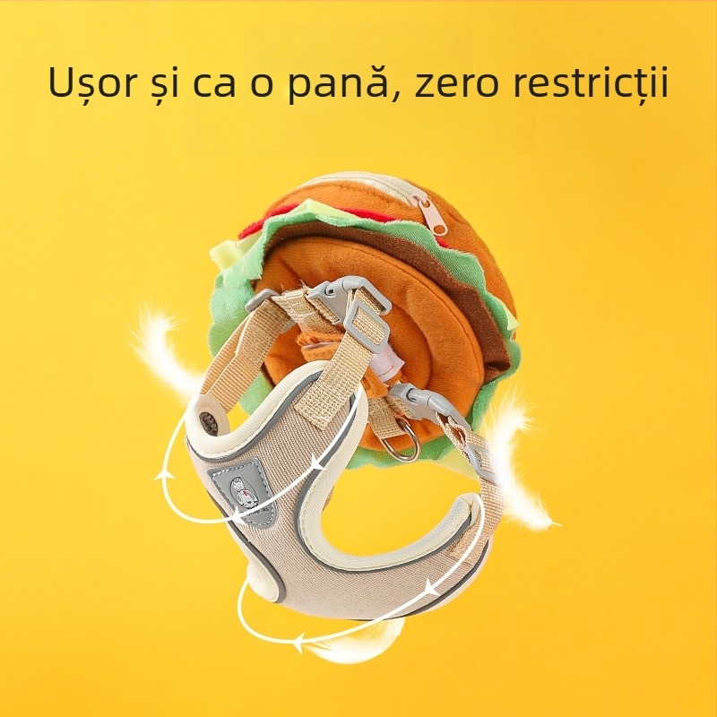 Harnasă pentru câini cu design 3D animat, curea toracică din nylon reglabilă, rucsac încorporat pentru câini mici, lesă de plimbare