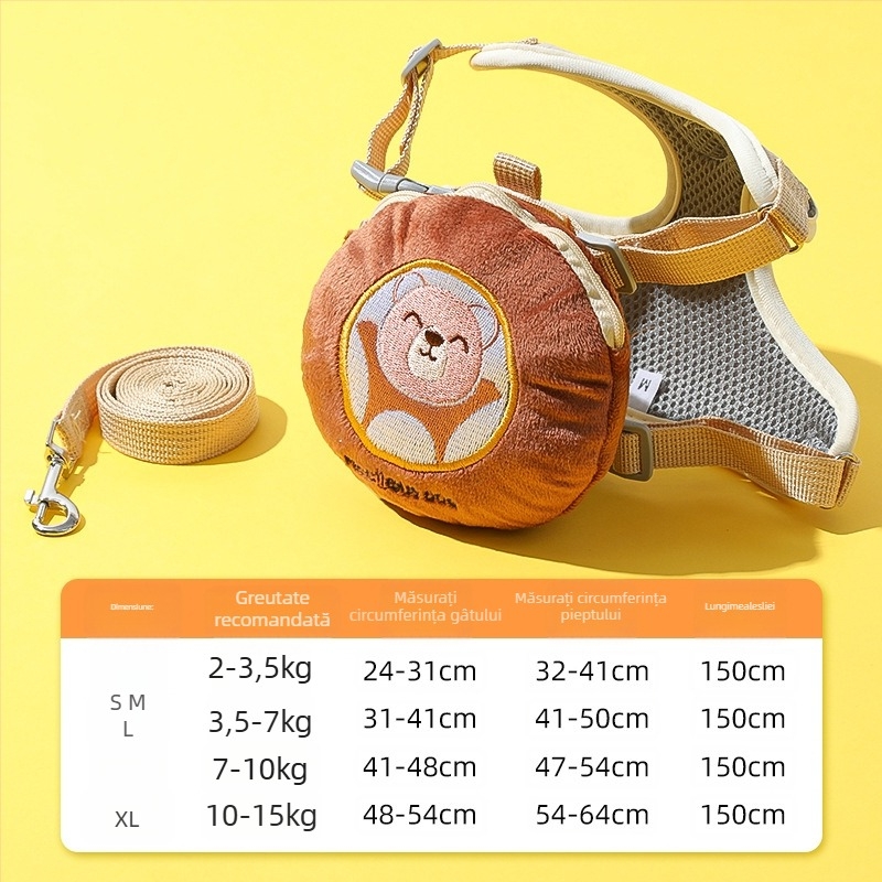 Harnasă pentru câini cu design 3D animat, curea toracică din nylon reglabilă, rucsac încorporat pentru câini mici, lesă de plimbare