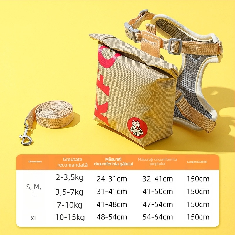 Harnasă pentru câini cu design 3D animat, curea toracică din nylon reglabilă, rucsac încorporat pentru câini mici, lesă de plimbare