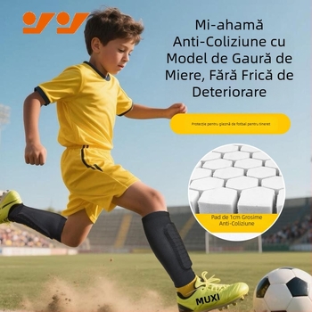 Protecții pentru gambă pentru tineri, design fagure – pentru fotbal, baschet, alergare, ciclism – respirabile din poliester/SPandex