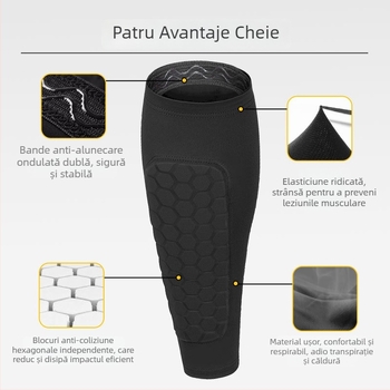 Protecții pentru gambă pentru tineri, design fagure – pentru fotbal, baschet, alergare, ciclism – respirabile din poliester/SPandex