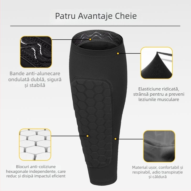 Protecții pentru gambă pentru tineri, design fagure – pentru fotbal, baschet, alergare, ciclism – respirabile din poliester/SPandex