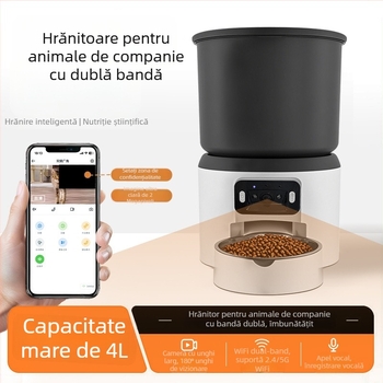 Hrănitor inteligent automat pentru pisici și câini, capacitate 4L, dozare temporizată, monitorizare de la distanță cu video și voce, cameră, control prin aplicație