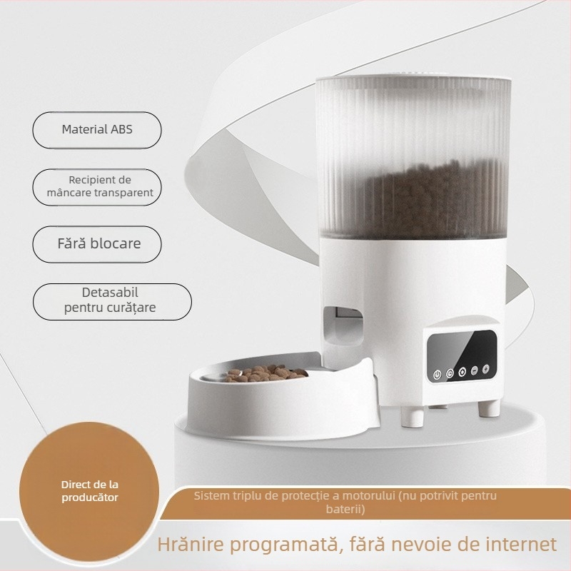 Hrănitor inteligent automat pentru pisici și câini, capacitate 4L, dozare temporizată, monitorizare de la distanță cu video și voce, cameră, control prin aplicație