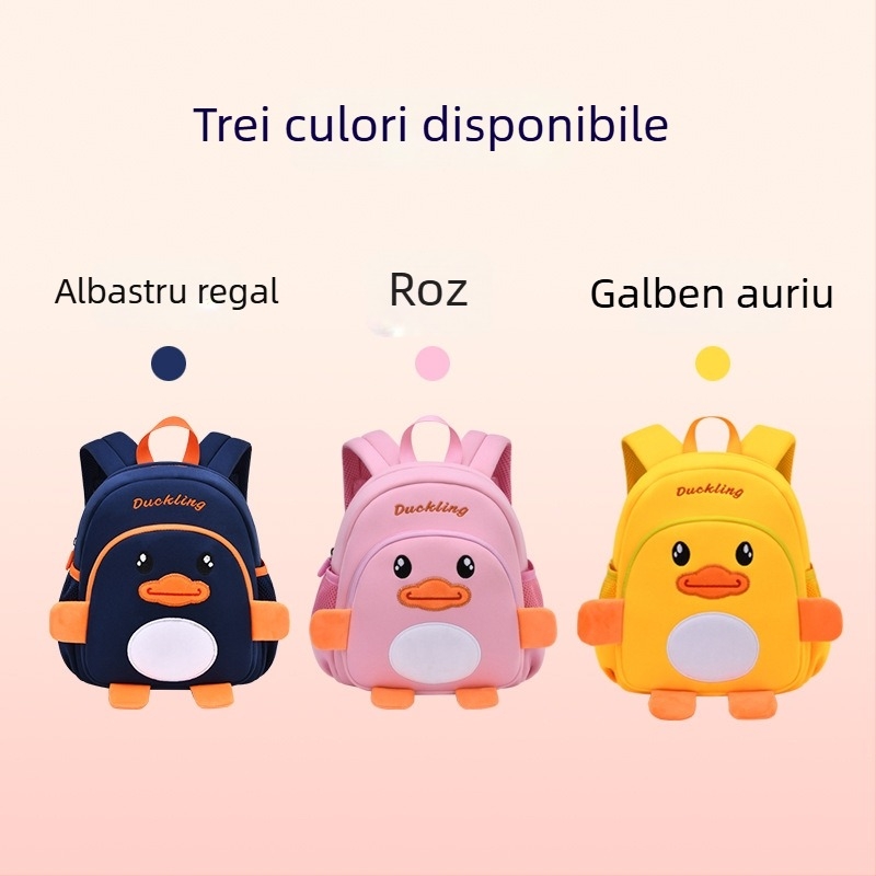 Rucsac pentru grădiniță cu broderie de rață, respirabil, impermeabil, ultra-ușor, curele cu pernă de aer