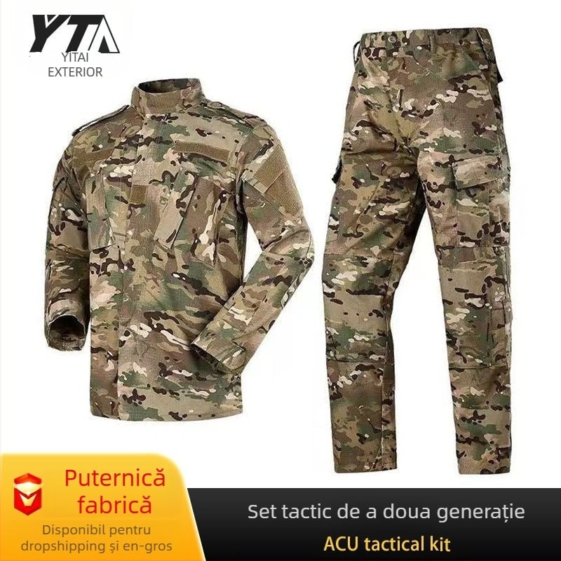 Set antrenament ACU a doua generație, camuflaj pentru adulți – unisex, material bumbac amestec, respirabil, rezistent la uzură, model camuflaj