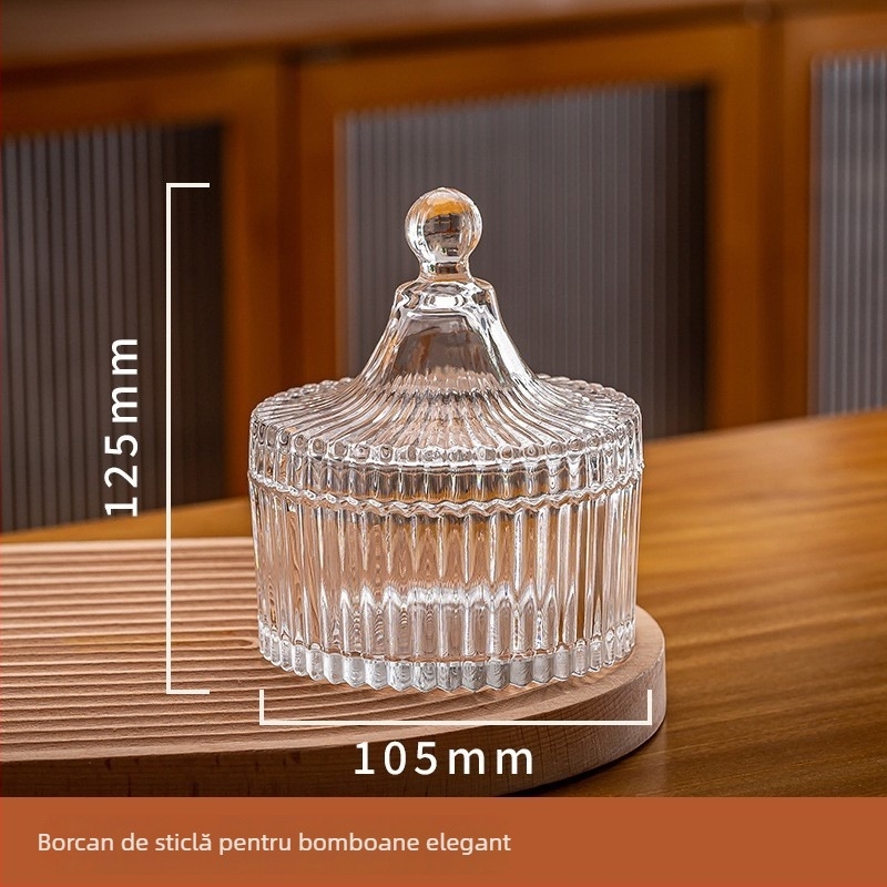 Recipient de zahăr din sticlă cu capac – stil european, recipient transparent de depozitare, cutie de bijuterii ușor luxoasă, 301-500 ml