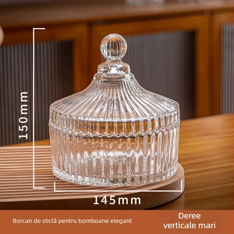 Recipient de zahăr din sticlă cu capac – stil european, recipient transparent de depozitare, cutie de bijuterii ușor luxoasă, 301-500 ml