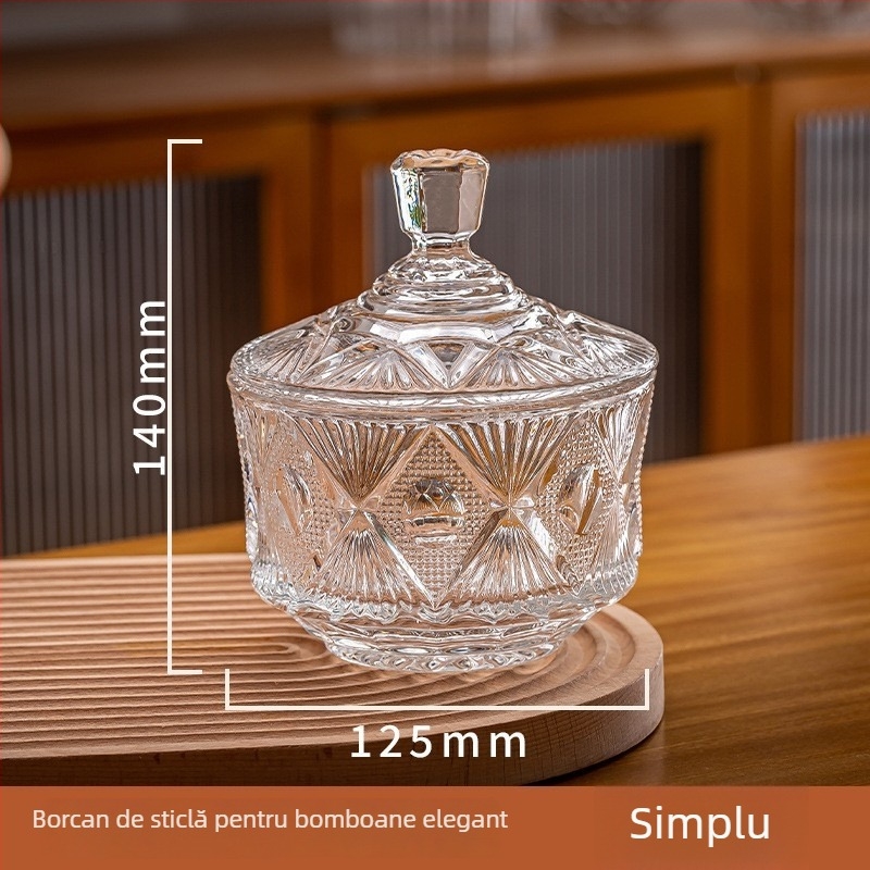 Recipient de zahăr din sticlă cu capac – stil european, recipient transparent de depozitare, cutie de bijuterii ușor luxoasă, 301-500 ml