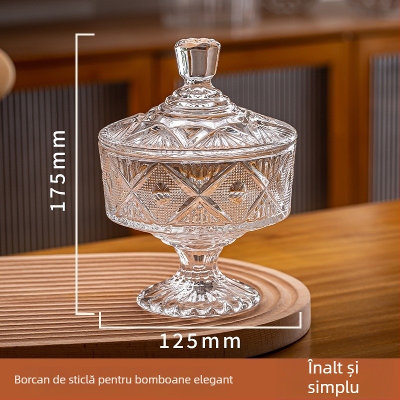 Recipient de zahăr din sticlă cu capac – stil european, recipient transparent de depozitare, cutie de bijuterii ușor luxoasă, 301-500 ml