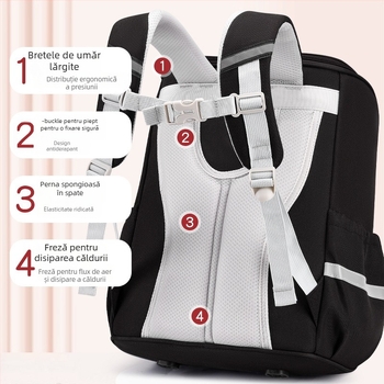 Rucsac școlar pentru elevi din ciclul primar – unisex, material impermeabil, reducerea încărcăturii și protecția coloanei, imprimeu Nezha