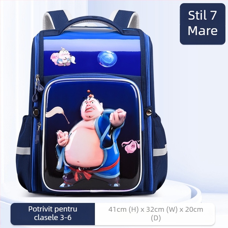 Rucsac școlar pentru elevi din ciclul primar – unisex, material impermeabil, reducerea încărcăturii și protecția coloanei, imprimeu Nezha