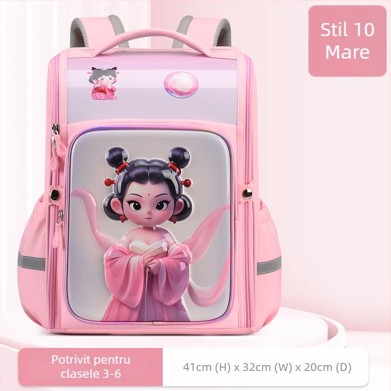 Rucsac școlar pentru elevi din ciclul primar – unisex, material impermeabil, reducerea încărcăturii și protecția coloanei, imprimeu Nezha