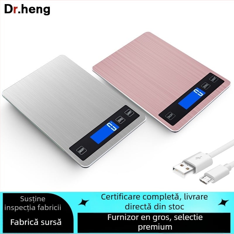 Cântar digital de bucătărie pentru patiserie, capacitate 5–15 kg, model Dh-a10 încărcare, măsurare electronică, alimentare duală (baterii AAA sau încărcare), pentru bucătărie
