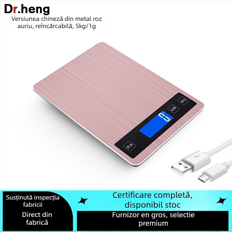 Cântar digital de bucătărie pentru patiserie, capacitate 5–15 kg, model Dh-a10 încărcare, măsurare electronică, alimentare duală (baterii AAA sau încărcare), pentru bucătărie