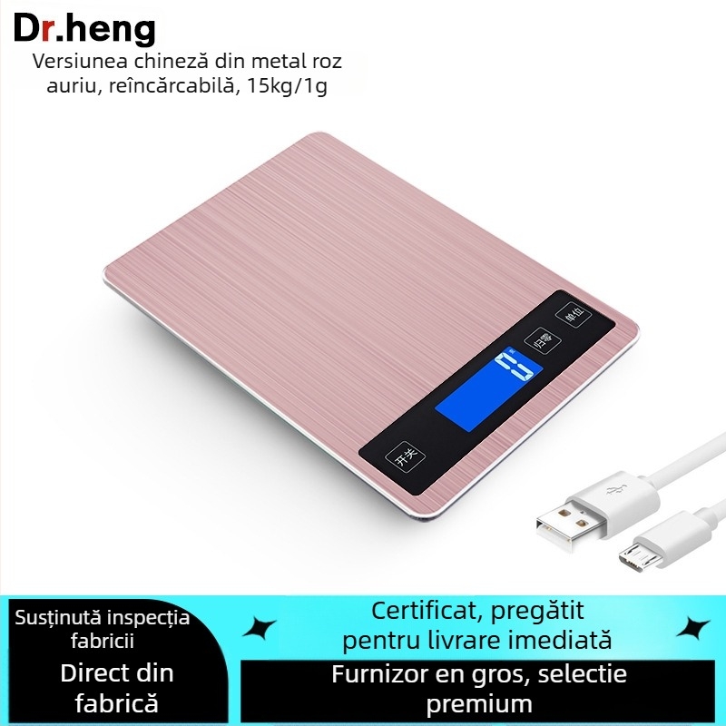 Cântar digital de bucătărie pentru patiserie, capacitate 5–15 kg, model Dh-a10 încărcare, măsurare electronică, alimentare duală (baterii AAA sau încărcare), pentru bucătărie