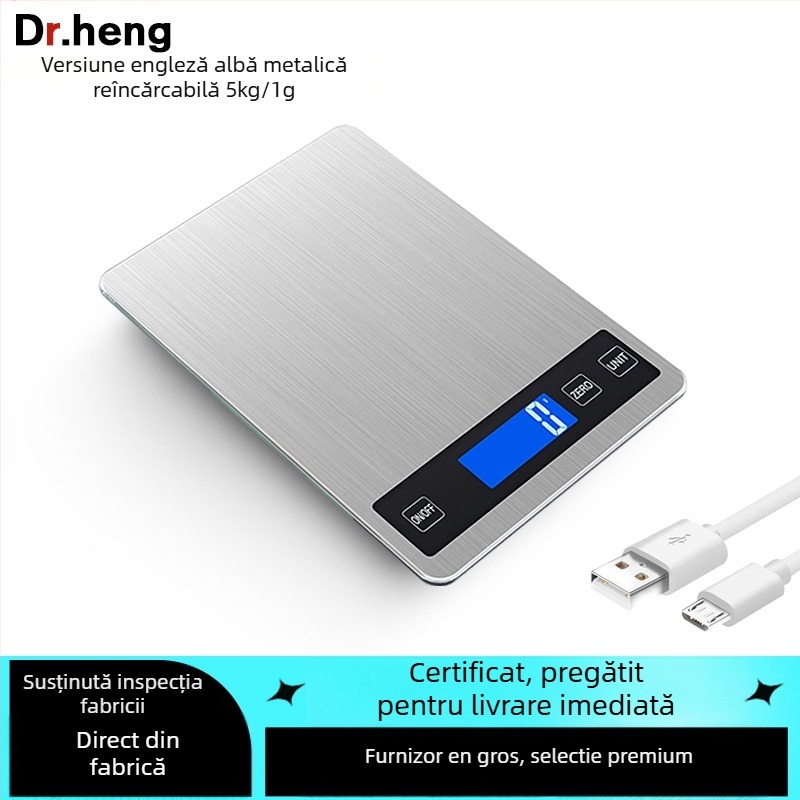 Cântar digital de bucătărie pentru patiserie, capacitate 5–15 kg, model Dh-a10 încărcare, măsurare electronică, alimentare duală (baterii AAA sau încărcare), pentru bucătărie